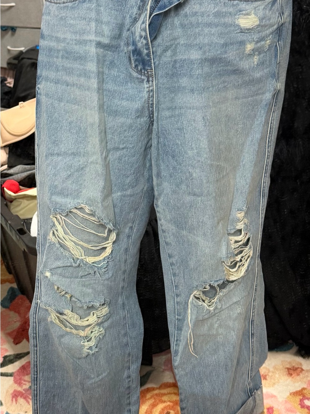Judy Blue “Cruel Summer” 90’s Rainbow Thread Blue Distressed Women's Jeans